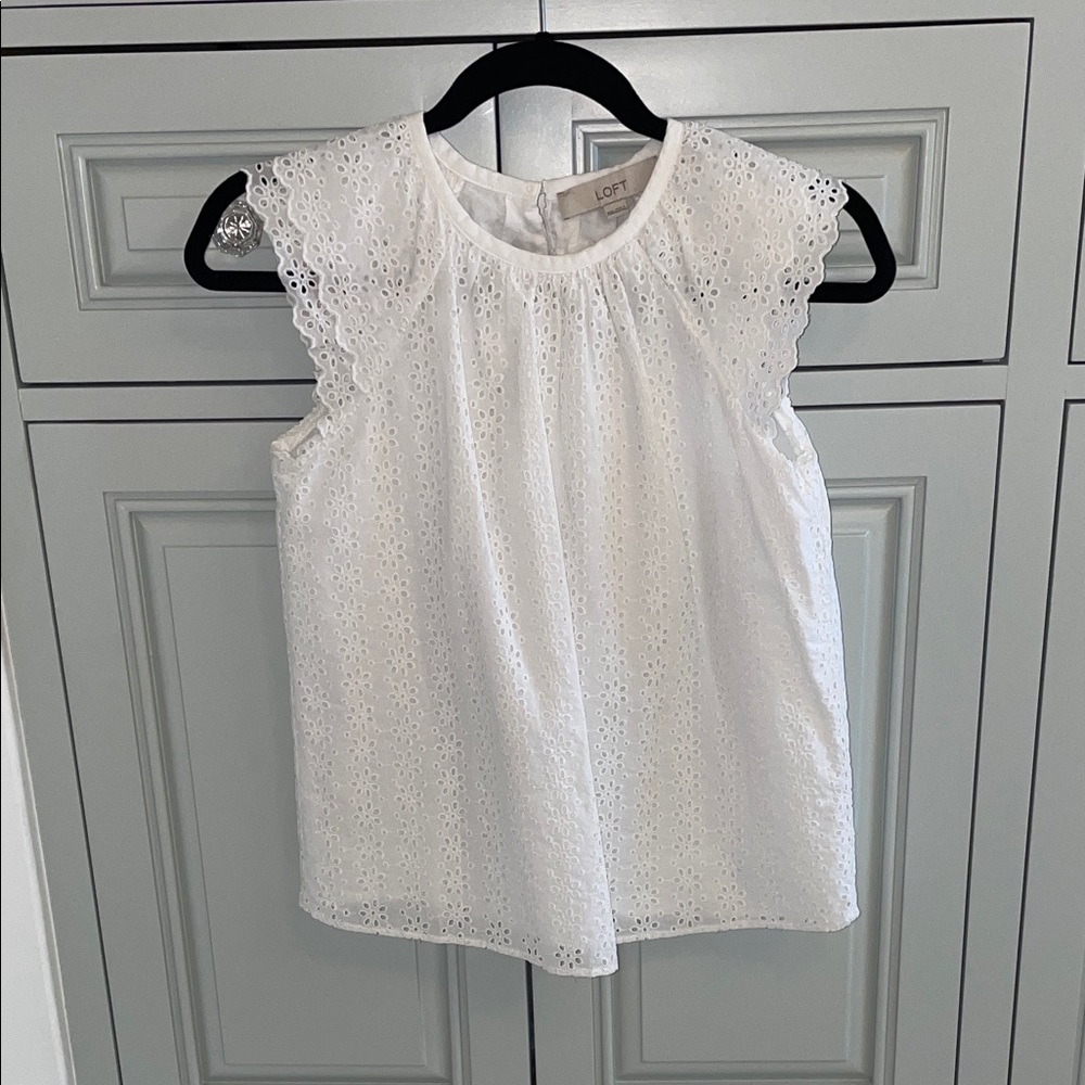 LOFT White Eyelet Cap Sleeve Blouse